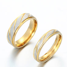 Load image into Gallery viewer, Auxauxme Titanium Steel Engrave name Lovers Couple Rings Gold Wave Pattern Wedding Promise Ring For Women Men Engagement Jewelry
