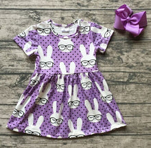 Load image into Gallery viewer, sring/summer Easter baby girls children clothes boutique milk silk dress bunny sunglass short sleeve knee length match bow
