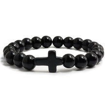 Load image into Gallery viewer, Charm Natural Stone Bracelet Cross Black Lava Matte Beaded Bracelets Handmade Men Women Prayer Fitness Chain Couple Jewelry Gift
