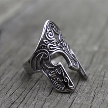 Load image into Gallery viewer, Man Viking Warrior Helmet Ring Scandinavian Pagan Norse Rune Stainless Steel Rings Totem Amulet Jewelry
