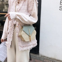 Load image into Gallery viewer, Hexagon Mulit Style Straw+leather Handbag Women Summer Rattan Bag Handmade Woven Beach Circle Bohemia Shoulder Bag New Fashion
