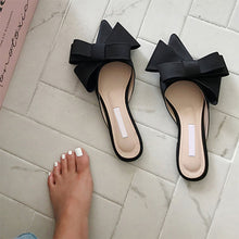 Load image into Gallery viewer, 2018 spring and summer women's shoes Korean silk satin Pointed bow tie slippers Baotou flat heel sets semi slippers
