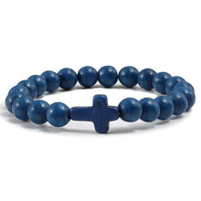 Load image into Gallery viewer, Charm Natural Stone Bracelet Cross Black Lava Matte Beaded Bracelets Handmade Men Women Prayer Fitness Chain Couple Jewelry Gift
