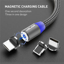 Load image into Gallery viewer, USLION 2M Fast Charging Magnetic Cable Micro USB Type C Charger For iPhone XS X 8 7 Samsung S10 9 Magnet Android Phone Cable 3M
