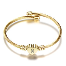Load image into Gallery viewer, Fashion Girls Gold Color Stainless Steel Heart Bracelet Bangle With Letter Fashion Initial Alphabet Charms Bracelets For Women
