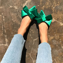 Load image into Gallery viewer, 2018 spring and summer women's shoes Korean silk satin Pointed bow tie slippers Baotou flat heel sets semi slippers

