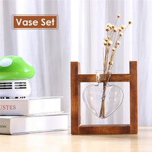 Load image into Gallery viewer, Glass and Wood Vase Planter Terrarium Table Desktop Hydroponics Plant Bonsai Flower Pot Hanging Pots with Wooden Tray Home Decor
