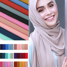 Load image into Gallery viewer, women plain bubble chiffon scarf hijab wrap printe solid color shawls headband muslim hijabs scarves/scarf 60 colors
