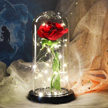 Load image into Gallery viewer, 6 Colour Beauty And The Beast Red Rose In A Glass Dome On A Wooden Base For Valentine's Gifts LED Rose Lamps Christmas
