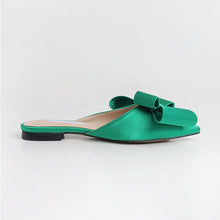 Load image into Gallery viewer, 2018 spring and summer women's shoes Korean silk satin Pointed bow tie slippers Baotou flat heel sets semi slippers
