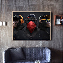Load image into Gallery viewer, Large Animal Picture Canvas Printed Painting Modern Funny Thinking Monkey with Headphone Wall Art Poster for Living Room Decor
