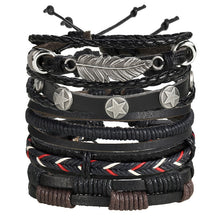 Load image into Gallery viewer, IF ME Vintage Leaf Feather Multilayer Leather Bracelet Men Fashion Braided Handmade Star Rope Wrap Bracelets &amp; Bangles Male Gift
