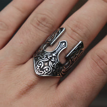 Load image into Gallery viewer, Man Viking Warrior Helmet Ring Scandinavian Pagan Norse Rune Stainless Steel Rings Totem Amulet Jewelry
