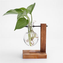 Load image into Gallery viewer, Glass and Wood Vase Planter Terrarium Table Desktop Hydroponics Plant Bonsai Flower Pot Hanging Pots with Wooden Tray Home Decor
