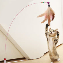 Load image into Gallery viewer, 1pc Cat Toy Stick Feather Wand With Bell Mouse Cage Toys Plastic Artificial Colorful Cat Teaser Toy Pet Supplies Random Color
