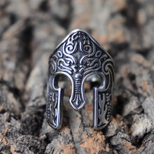 Load image into Gallery viewer, Man Viking Warrior Helmet Ring Scandinavian Pagan Norse Rune Stainless Steel Rings Totem Amulet Jewelry
