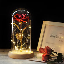 Load image into Gallery viewer, 6 Colour Beauty And The Beast Red Rose In A Glass Dome On A Wooden Base For Valentine's Gifts LED Rose Lamps Christmas
