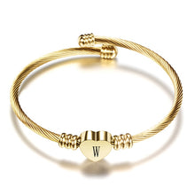 Load image into Gallery viewer, Fashion Girls Gold Color Stainless Steel Heart Bracelet Bangle With Letter Fashion Initial Alphabet Charms Bracelets For Women
