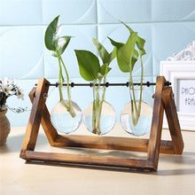 Load image into Gallery viewer, Glass and Wood Vase Planter Terrarium Table Desktop Hydroponics Plant Bonsai Flower Pot Hanging Pots with Wooden Tray Home Decor
