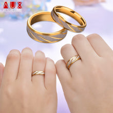 Load image into Gallery viewer, Auxauxme Titanium Steel Engrave name Lovers Couple Rings Gold Wave Pattern Wedding Promise Ring For Women Men Engagement Jewelry
