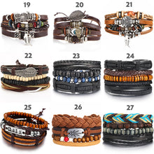 Load image into Gallery viewer, IF ME Vintage Leaf Feather Multilayer Leather Bracelet Men Fashion Braided Handmade Star Rope Wrap Bracelets &amp; Bangles Male Gift
