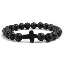 Load image into Gallery viewer, Charm Natural Stone Bracelet Cross Black Lava Matte Beaded Bracelets Handmade Men Women Prayer Fitness Chain Couple Jewelry Gift
