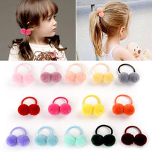 Load image into Gallery viewer, 14pcs/lot 1.4" Small Solid Double Fur Ball With Elastic Rope Handmade Hair Band For Kids Girls Hair Accessories
