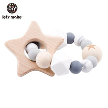 Load image into Gallery viewer, Let's Make Wooden Rattle Teether Baby Toys Engraved Wood Beads Hexagon Teether Silicone Beads 12Mm Tiny Rod Baby Crib Rattle

