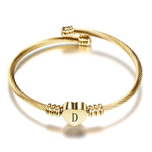 Load image into Gallery viewer, Fashion Girls Gold Color Stainless Steel Heart Bracelet Bangle With Letter Fashion Initial Alphabet Charms Bracelets For Women
