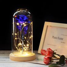 Load image into Gallery viewer, 6 Colour Beauty And The Beast Red Rose In A Glass Dome On A Wooden Base For Valentine's Gifts LED Rose Lamps Christmas
