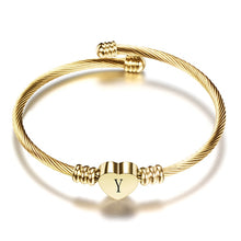 Load image into Gallery viewer, Fashion Girls Gold Color Stainless Steel Heart Bracelet Bangle With Letter Fashion Initial Alphabet Charms Bracelets For Women

