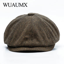 Load image into Gallery viewer, Wuaumx Unisex Autumn Winter Newsboy Caps Men And Women Warm Tweed Octagonal Hat For Male Detective Hats Retro Flat Caps chapeau

