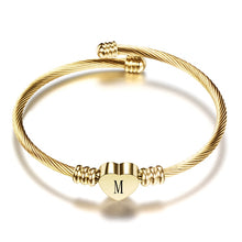 Load image into Gallery viewer, Fashion Girls Gold Color Stainless Steel Heart Bracelet Bangle With Letter Fashion Initial Alphabet Charms Bracelets For Women
