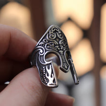 Load image into Gallery viewer, Man Viking Warrior Helmet Ring Scandinavian Pagan Norse Rune Stainless Steel Rings Totem Amulet Jewelry
