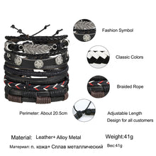 Load image into Gallery viewer, IF ME Vintage Leaf Feather Multilayer Leather Bracelet Men Fashion Braided Handmade Star Rope Wrap Bracelets &amp; Bangles Male Gift
