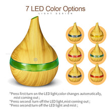 Load image into Gallery viewer, KBAYBO 300ml USB Electric Aroma air diffuser wood grain Ultrasonic air humidifier cool mist maker with 7 colors lights for home
