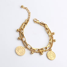 Load image into Gallery viewer, FINE4U B125 Stainless Steel Tree Owl Boy and Girl Charm Bracelet Double Layer Gold Figaro Chain Bracelets For Men Women
