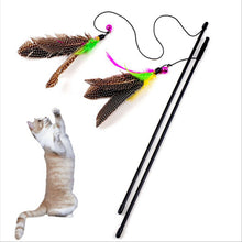 Load image into Gallery viewer, 1pc Cat Toy Stick Feather Wand With Bell Mouse Cage Toys Plastic Artificial Colorful Cat Teaser Toy Pet Supplies Random Color
