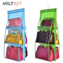 Load image into Gallery viewer, 6 Pocket Hanging Handbag Organizer for Wardrobe Closet Transparent Storage Bag Door Wall Clear Sundry Shoe Bag with Hanger Pouch
