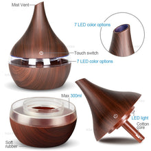 Load image into Gallery viewer, KBAYBO 300ml USB Electric Aroma air diffuser wood grain Ultrasonic air humidifier cool mist maker with 7 colors lights for home
