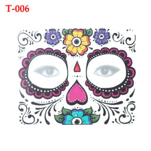 Load image into Gallery viewer, Facial makeup Sticker Special Waterproof Face tattoo Day of The Dead Skull Face dress up Halloween Temporary Tattoo Stickers
