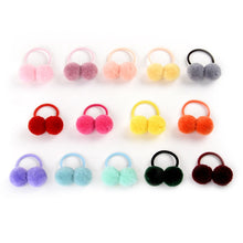 Load image into Gallery viewer, 14pcs/lot 1.4" Small Solid Double Fur Ball With Elastic Rope Handmade Hair Band For Kids Girls Hair Accessories

