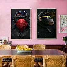 Load image into Gallery viewer, Large Animal Picture Canvas Printed Painting Modern Funny Thinking Monkey with Headphone Wall Art Poster for Living Room Decor
