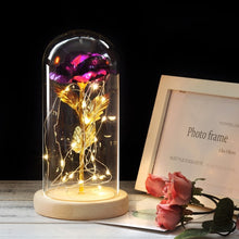 Load image into Gallery viewer, 6 Colour Beauty And The Beast Red Rose In A Glass Dome On A Wooden Base For Valentine's Gifts LED Rose Lamps Christmas
