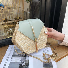 Load image into Gallery viewer, Hexagon Mulit Style Straw+leather Handbag Women Summer Rattan Bag Handmade Woven Beach Circle Bohemia Shoulder Bag New Fashion
