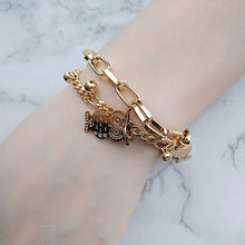 Load image into Gallery viewer, FINE4U B125 Stainless Steel Tree Owl Boy and Girl Charm Bracelet Double Layer Gold Figaro Chain Bracelets For Men Women
