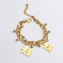 Load image into Gallery viewer, FINE4U B125 Stainless Steel Tree Owl Boy and Girl Charm Bracelet Double Layer Gold Figaro Chain Bracelets For Men Women
