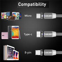 Load image into Gallery viewer, USLION 2M Fast Charging Magnetic Cable Micro USB Type C Charger For iPhone XS X 8 7 Samsung S10 9 Magnet Android Phone Cable 3M
