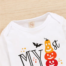 Load image into Gallery viewer, Baby Boy Girl Halloween Suit Set Pumkkin Print Round Neck Long Sleeve Baby Romper+ Trousers+ Headband 3 Pcs Outfit
