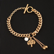 Load image into Gallery viewer, New Arrive Double Stainless Steel Religious Bracelet For Women Female Gold Color Beads Bracelet Jesus Pendant Lady Jewelry Gift
